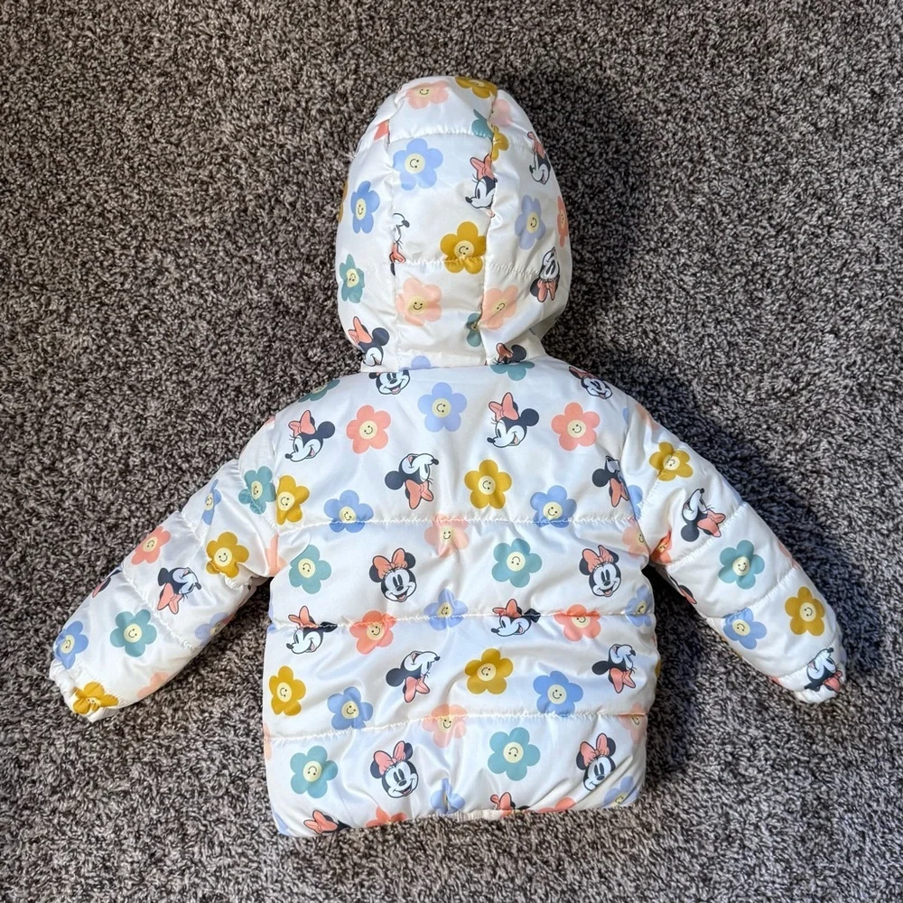 Toddler Minnie Mouse Hooded Puffer Jacket - 2T EUC